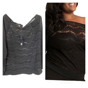 Poetic Justice Black Lace Plus Size Top Sz 1X